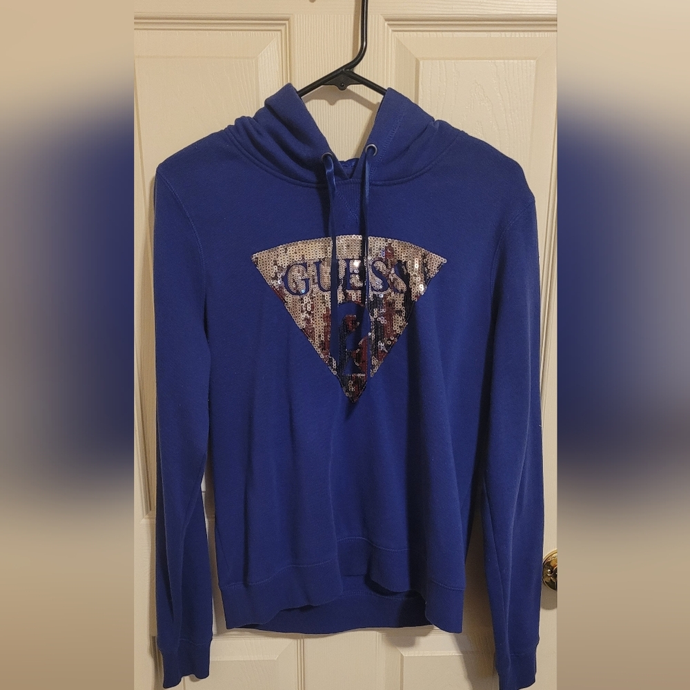GUESS Women's Vibrant Blue Crew Neck Sweater